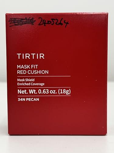 TIRTIR TIRTIR Mask Fit Red Cushion Foundation | Full coverage, Weighless, Skin fit, Satin Glow Finish, Korean cushion foundation (#34N Pecan, 0.63 Fl Oz (Pack of 1))