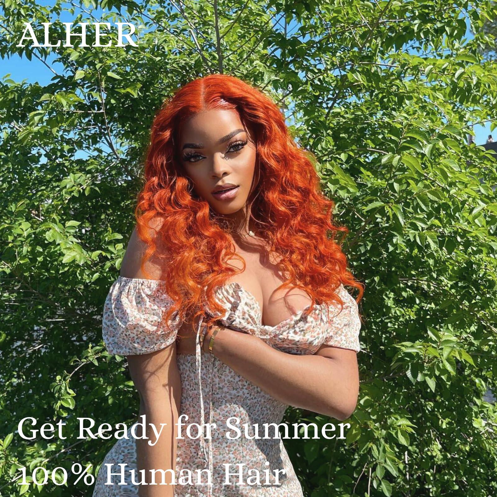 ALHER ALHER Ginger Bundles Human Hair Body Wave Ginger Bundles 350 Bundles Human Hair Sew In Weave Wavy 3 Bundles for Black Women 10A 100% Brazilian Remy Hair Soft Thick Copper Orange Color 10 12 14 Inch