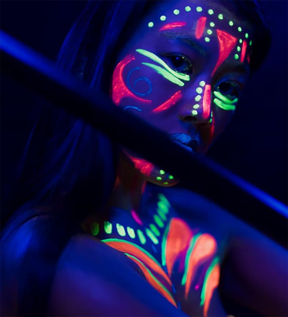 Mysense Mysense UV Blacklight Face Paint,Neon Fluorescent Body Paint,Single Water Activated Eyeliner,Water Based Glow in the Dark Makeup for Party Halloween Cosplay,Pink