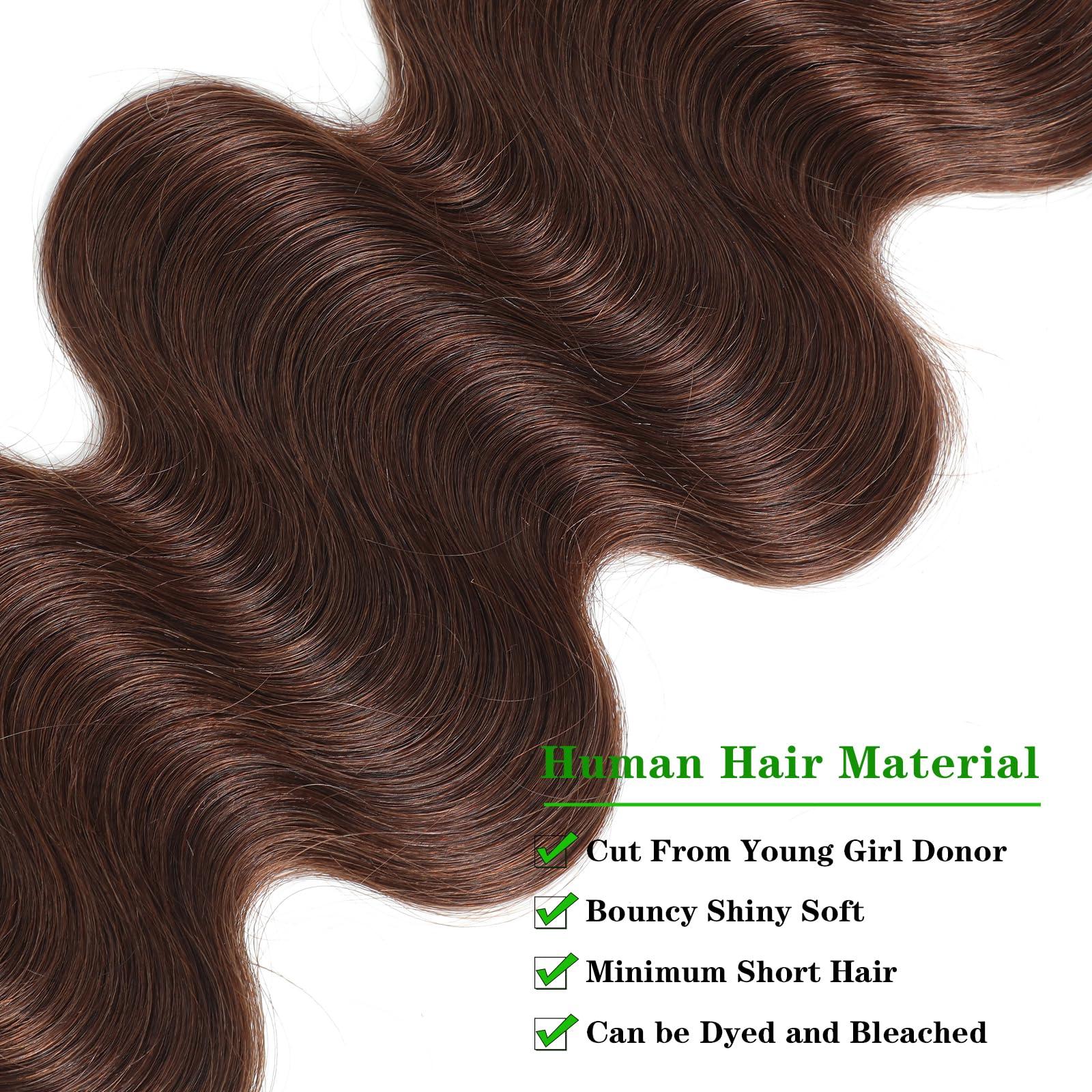 Kapelli Hair Kapelli Hair Brazilian Body Wave Bundles with Closure (12 14 16+12) 10A Light Brown Body Wave Human Hair Bundles with Lace Closure Brazilian Virgin Hair 3 Bundles with Lace Closure with Baby Hair