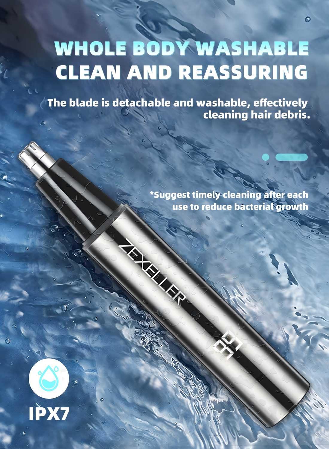 ZEXELLER ZEXELLER Ear and Nose Hair Trimmer with LED Display, Two Gear Adjustment Mode, Painless USB Rechargeable Nose Trimmer for Men Women, Professional IPX7 Waterproof Dual Edge Blades Nasal Trimmer