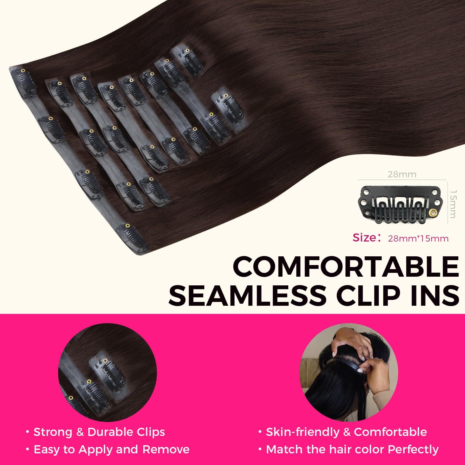 Lashey Lashey Seamless Clip in Hair Extensions Human Hair 130g 9pcs #2 Dark Brown Straight 14 Inch Clip in Hair Extensions for Women Hair Extensions with PU Soft Invisi Edge