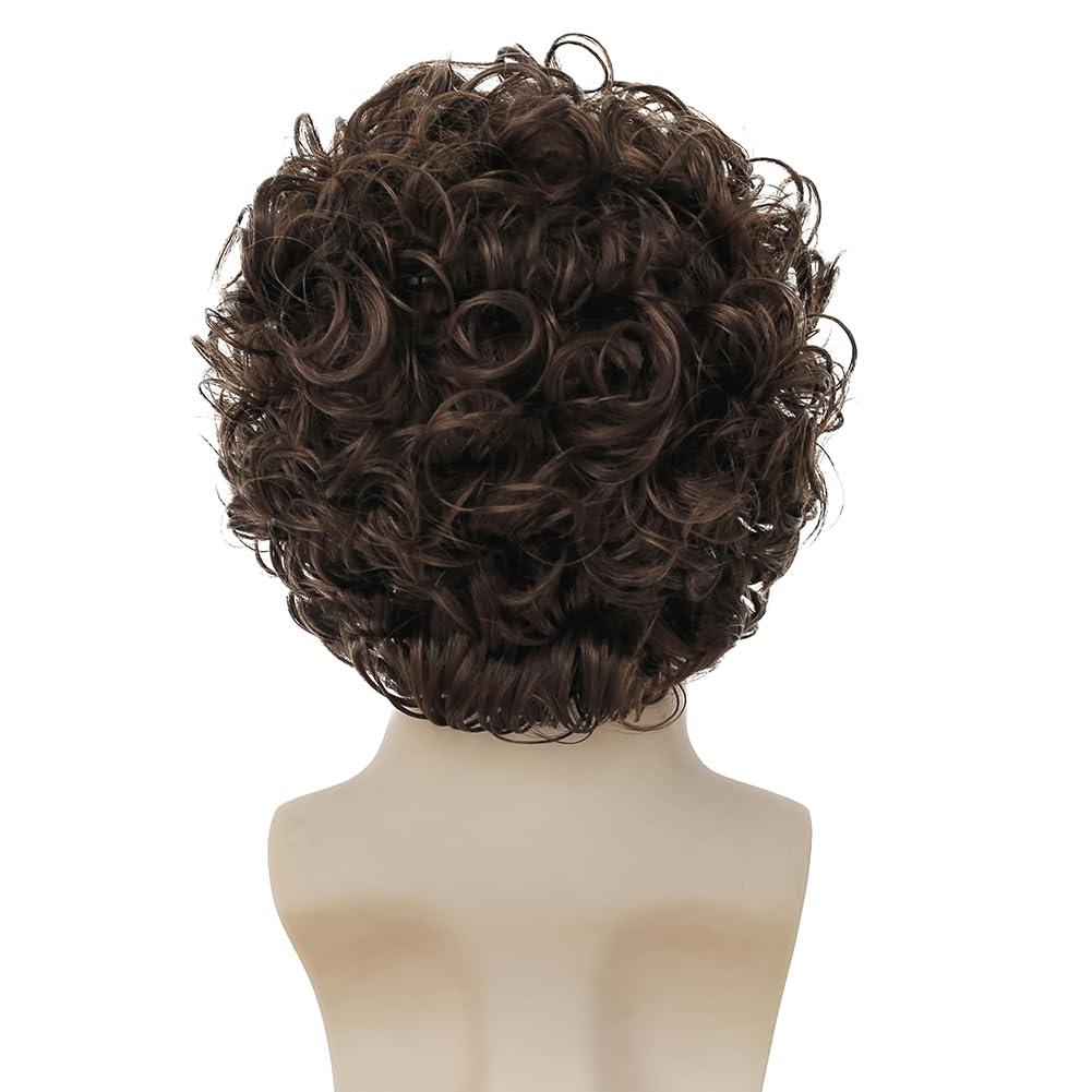 Tseses Tseses Curly Brown Short Wigs for Men Layered Fluffy Synthetic Fiber Wigs for Daily Party Mens Costume Wig