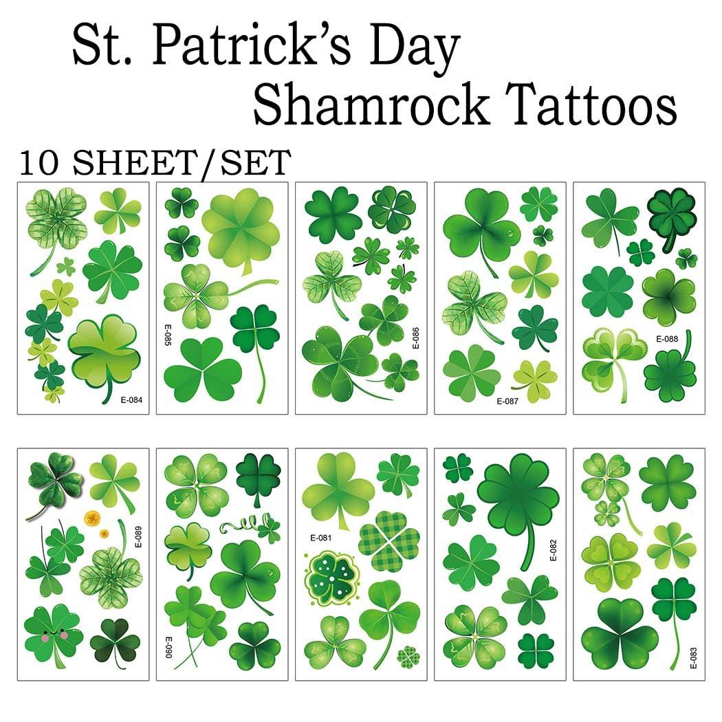Uranian Uranian St. Patrick\'s Day Temporary Tattoos Shamrock Tattoo Stickers Lucky Clover Waterproof Body Stickers Irish Party Supplies for Women