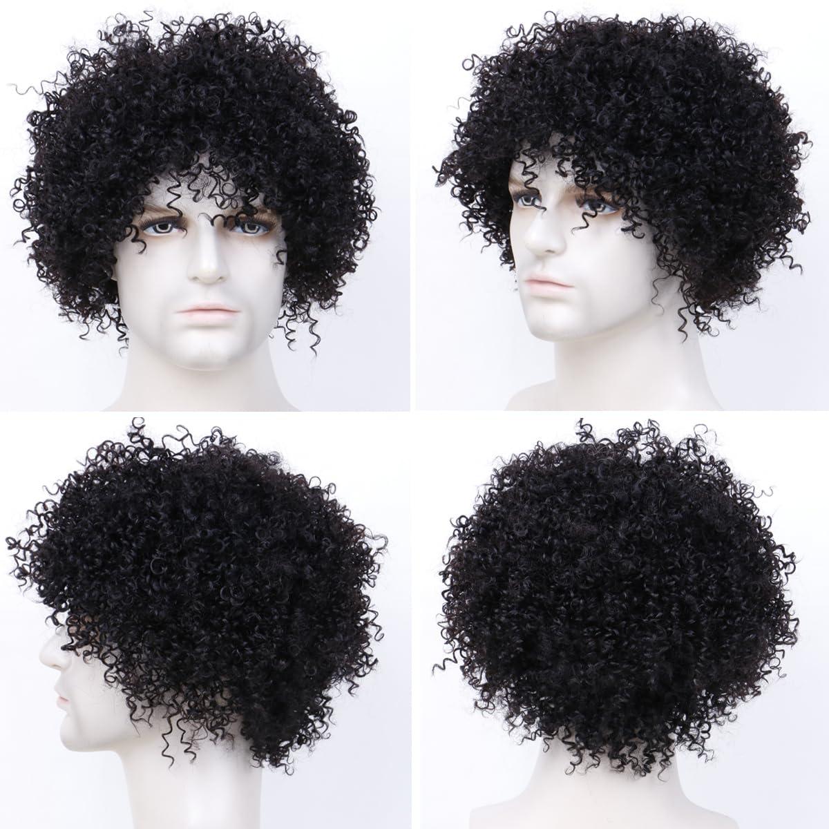 BECUS BECUS 8inch Afro Wig for Black men Short Kinky Curly 100% Human Hair Wigs for Black Men Short African American Male Afro Wig (Natural Spiral Black #1B)