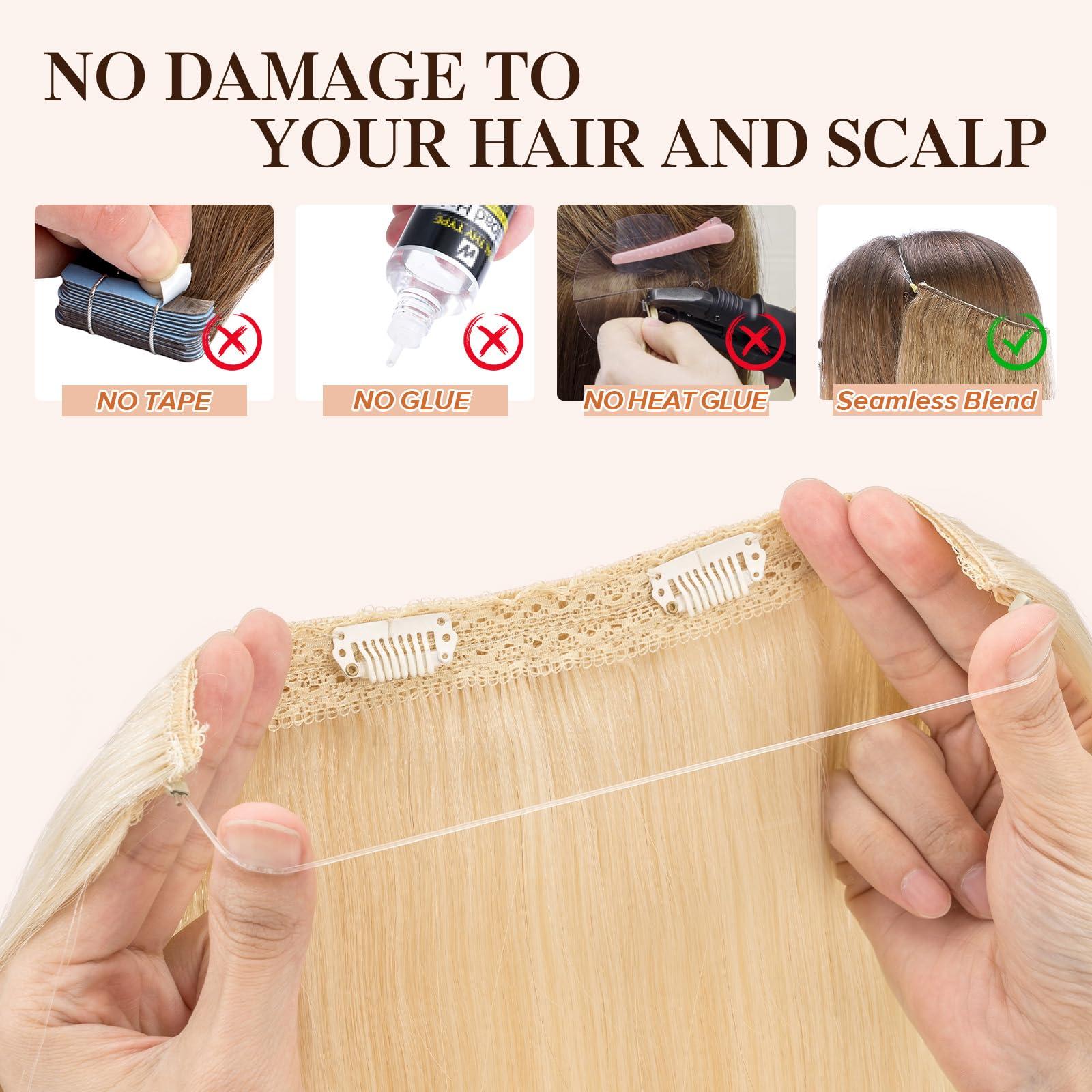 S-noilite Halo Hair Extensions Real Human Hair,S-noilite Halo Hair Extensions,Halo Hair Extension for Women,100% Human Hair Halo Extensions,Halo Hair 75g/22inch 60 Platinum Blonde