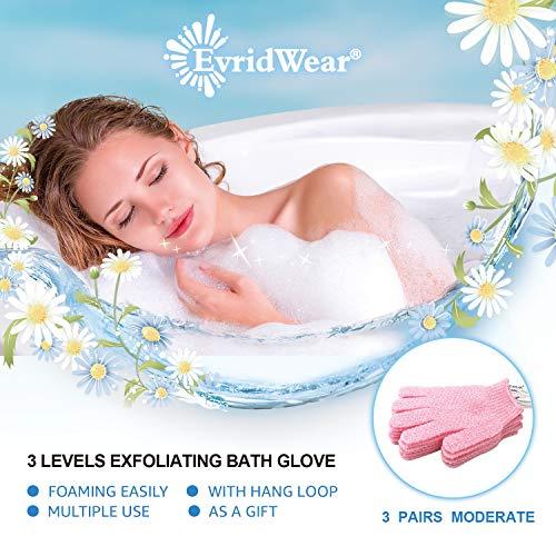 Evridwear Evridwear Exfoliating Gloves for Shower, 100% Nylon Thick Soft Medium Heavy Bathing Gloves Dead Skin Remover Body Scrubber Smooth Skin with Hang Loop, 3 Pairs Moderate Pink