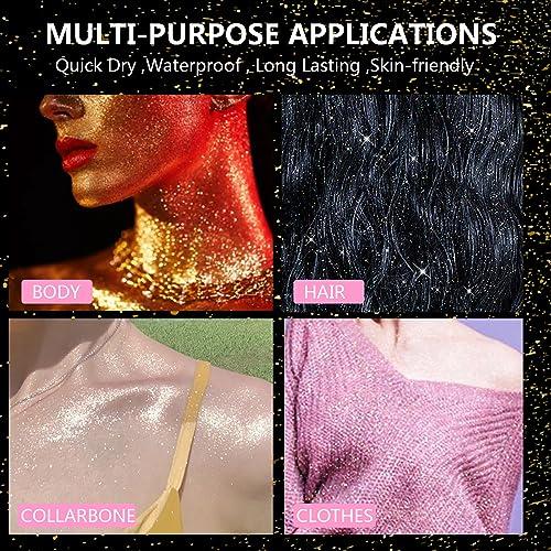 VERONNI Body Glitter Spray, Glitter Spray for Hair and Body,Face Glitter Makeup Body Shimmer Spray PowderLightweight High Pigmented Quick Dry Long-Lasting Hair Glitter Music Party Rave Festival Accessories