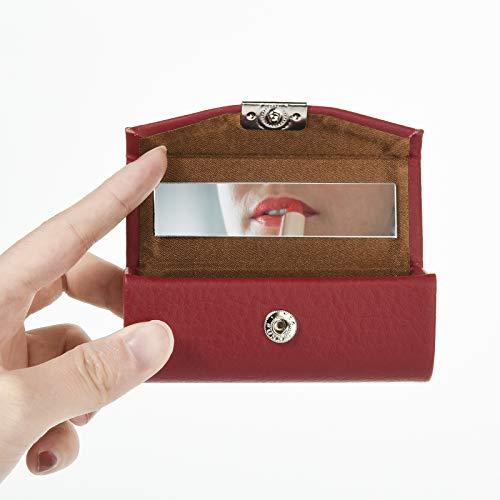 Beautyflier Beautyflier Women’s Soft PU Leather Lipstick Case Holder with Mirror Rectangle Makeup Travel Cases for Purse Lipstick Holder (Red Lychee Pattern)