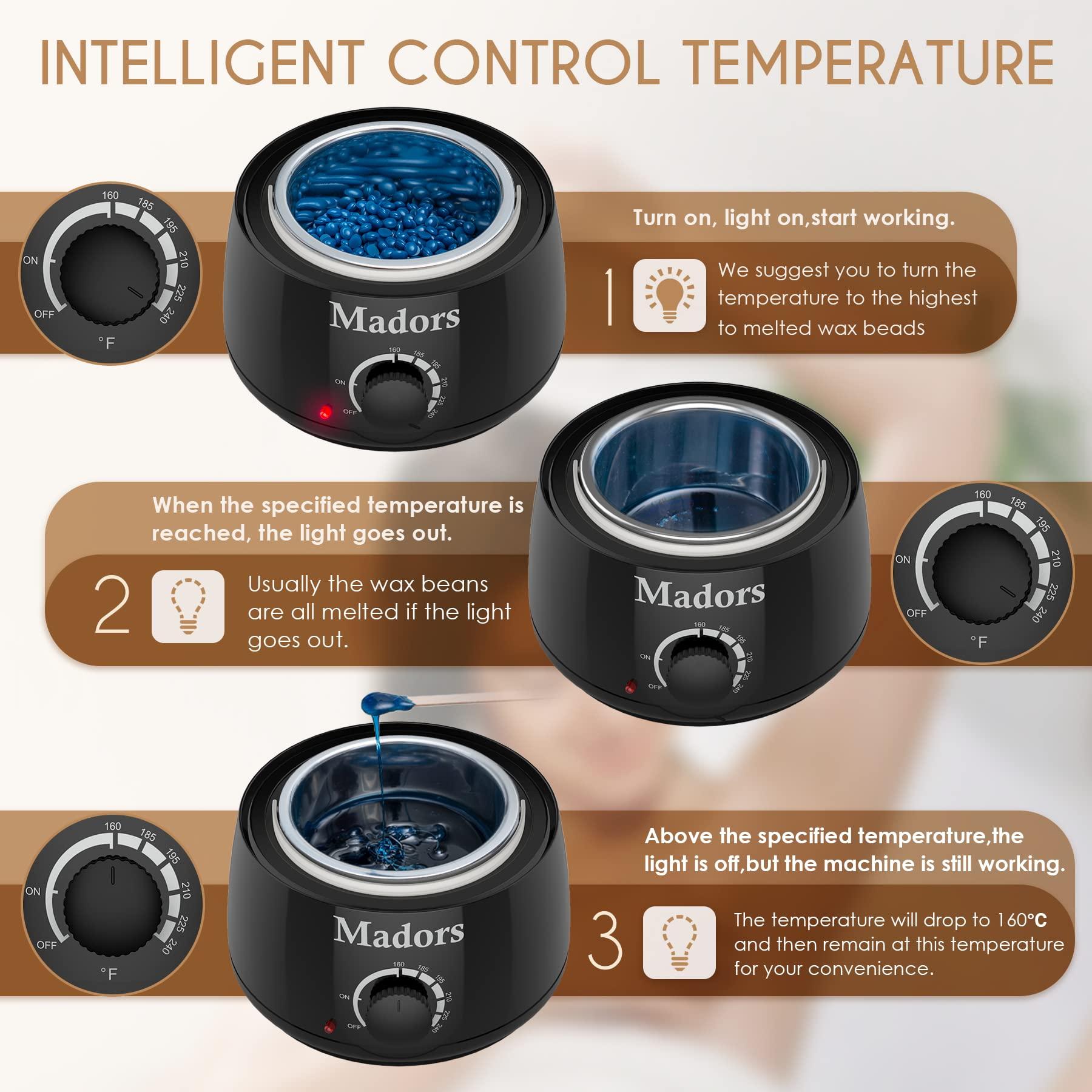 Madors Waxing Kit for Women Madors Wax Warmer Hair Removal Kit with Intelligent Temperature Control Wax Machine and Hard Wax Beads