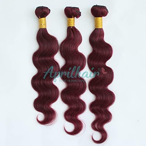 Aprilhair Aprilhair 8A Machine Double Weft Raw Brazilian Virgin Human Hair Extensions Wine Red #99J Body Wave 3 Bundles (14'' 16'' 18'', 99J bundles)