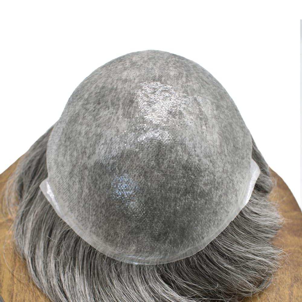 Hair Wonders Hair Wonders Mens Toupee V-looped Hairpieces For Men European Human Hair Replacement System Thin Skin Hair Pieces For Men Protesis Capilar Para Hombre 8X10#1B40#1B Off Black+40% Grey 100% Density