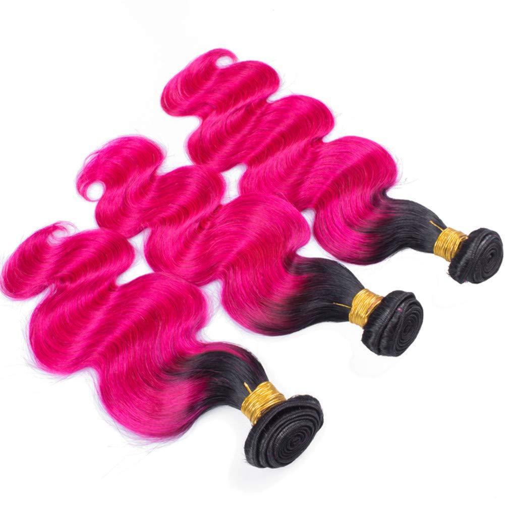 Tony beauty hair Tony Beauty Hair Peruvian Hot Pink Ombre Human Hair Body Wave Bundles Dark Roots #1B/Hot Pink Ombre Wavy Human Hair Weave Wefts Pink Ombre Hair Extensions 3/4 Bundles Lot (28 28 28)