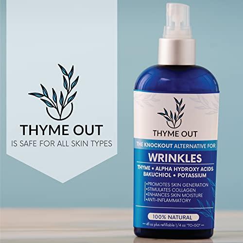 Thyme Out Thyme Out All Natural Anti-Wrinkle Face Mist Spray with Thyme, Bakuchiol, AHA, Beta Carotene and Potassium - Fights Wrinkles, Fine Lines, Inflammation, and Dryness while Boosting Collagen (4 oz)