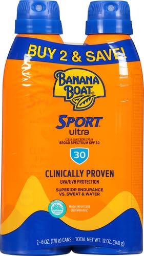 Banana Boat Banana Boat Sport Ultra SPF 30 Sunscreen Spray Twin Pack | Banana Boat Sunscreen Spray SPF 30, Spray On Sunscreen, Water Resistant Sunscreen, Oxybenzone Free Sunscreen Pack, 6oz each (Pack of 2)