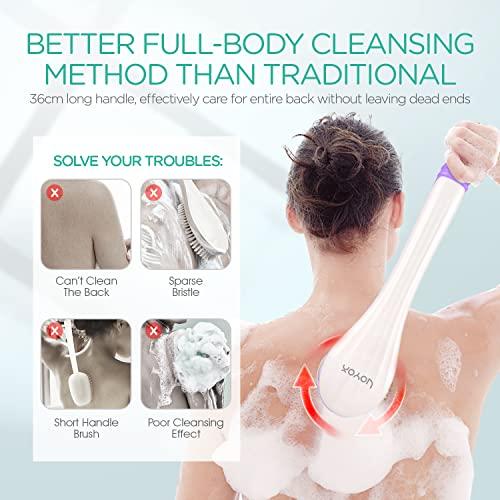 VOYOR VOYOR Electric Body Brush Back Scrubber for Shower Rechargeable Exfoliating Bath Brush Powered Shower Brush with Non-Slip Long Handle Deep Cleansing, Exfoliation, Massaging Spin Brush BC100 (Purple)