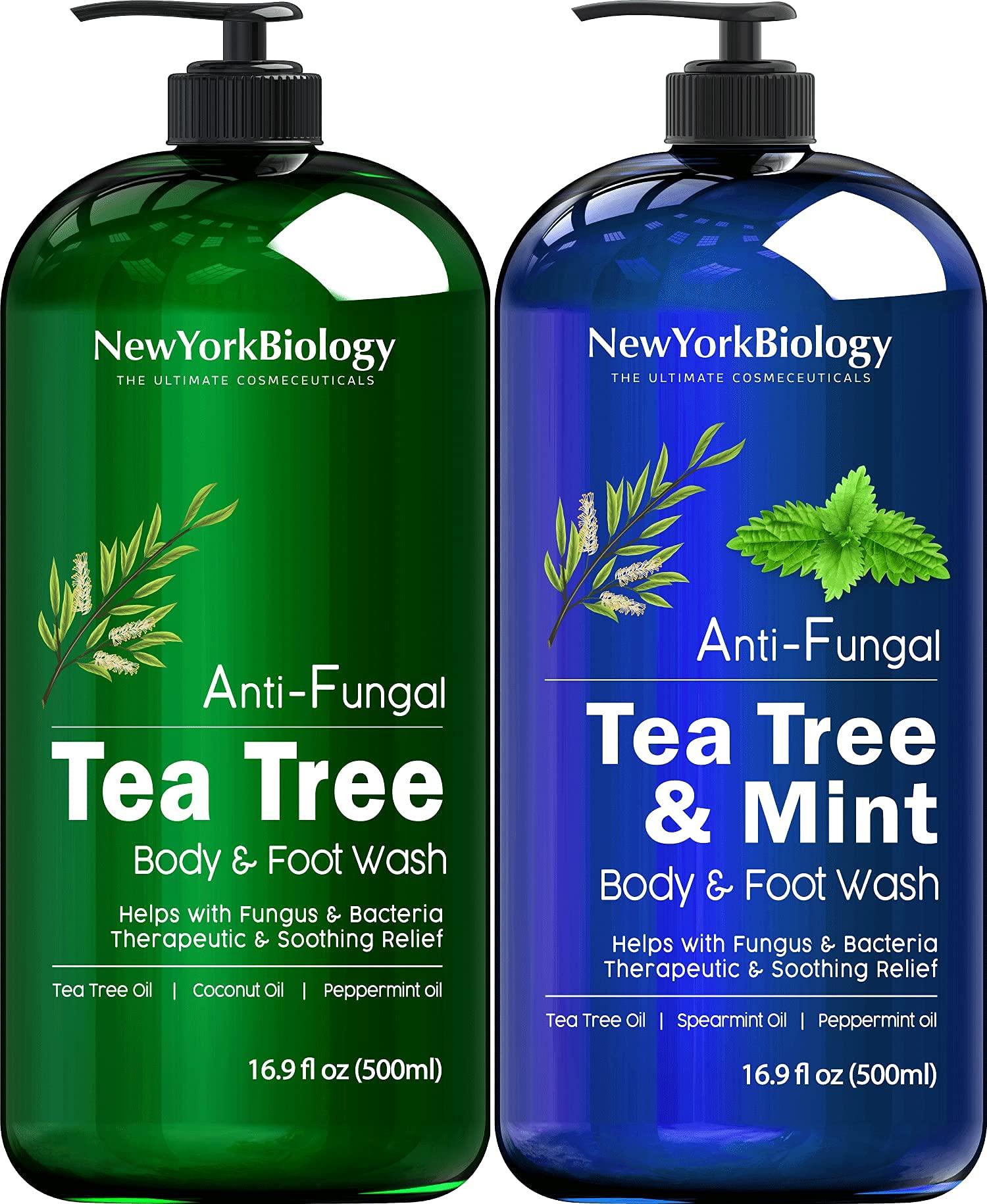 NEW YORK BIOLOGY THE ULTIMATE COSMECEUTICALS New York Biology Tea Tree Body Wash with Tea Tree Mint Body Wash for Men and Women - Helps Jock Itch & Itchy Skin, Nail Fungus, Athletes Foot, Eczema & Body Odor, Ringworms – 16 Fl Oz