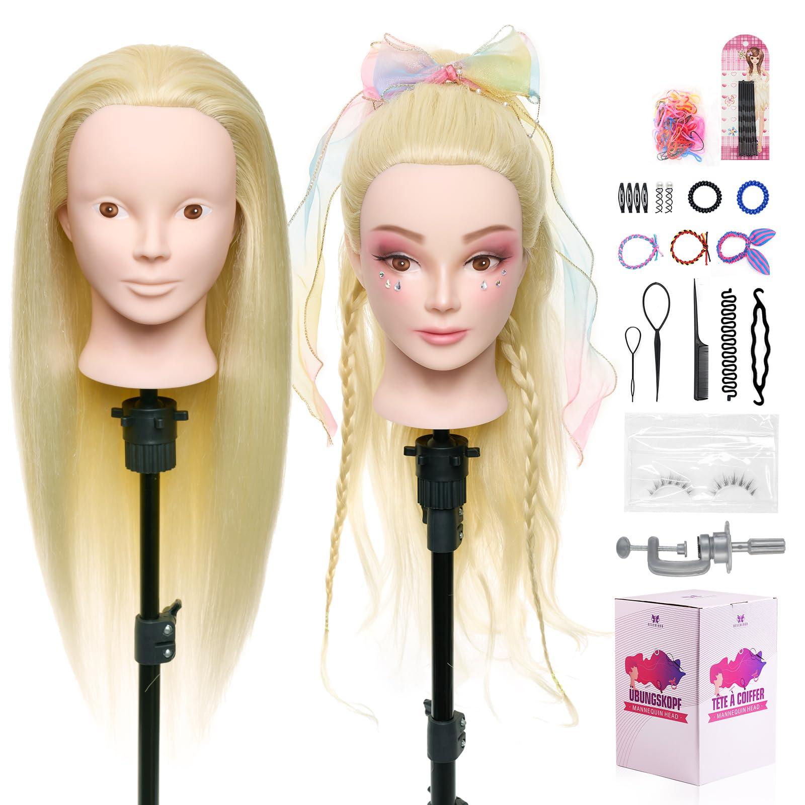 Neverland Beauty & Health Neverland Beauty Mannequin Head with 50% Real Human Hair, 24 Inch Makeup Cosmetology Manikin Practice Head with Hair, Braiding Hairdressing Doll Head for Hair Styling with False Eyelashes