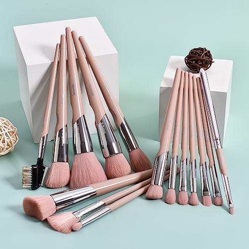 Bueart Design Bueart design 16Pcs ULTRA SOFT Labeled Best Makeup Brushes set with Travel Holder case face Contour Foundation brushes (16Pcs Elegant+Pink Holder)
