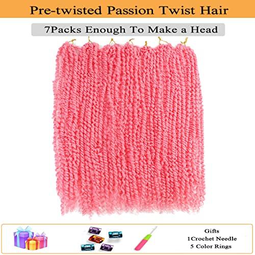 Flagship Passion Twist Hair 24 Inch 7Packs Pink Color Long Pre-twisted Passion Twists Crochet Hair Pre-looped Synthetic Crochet Braids (7Packs,Pink)