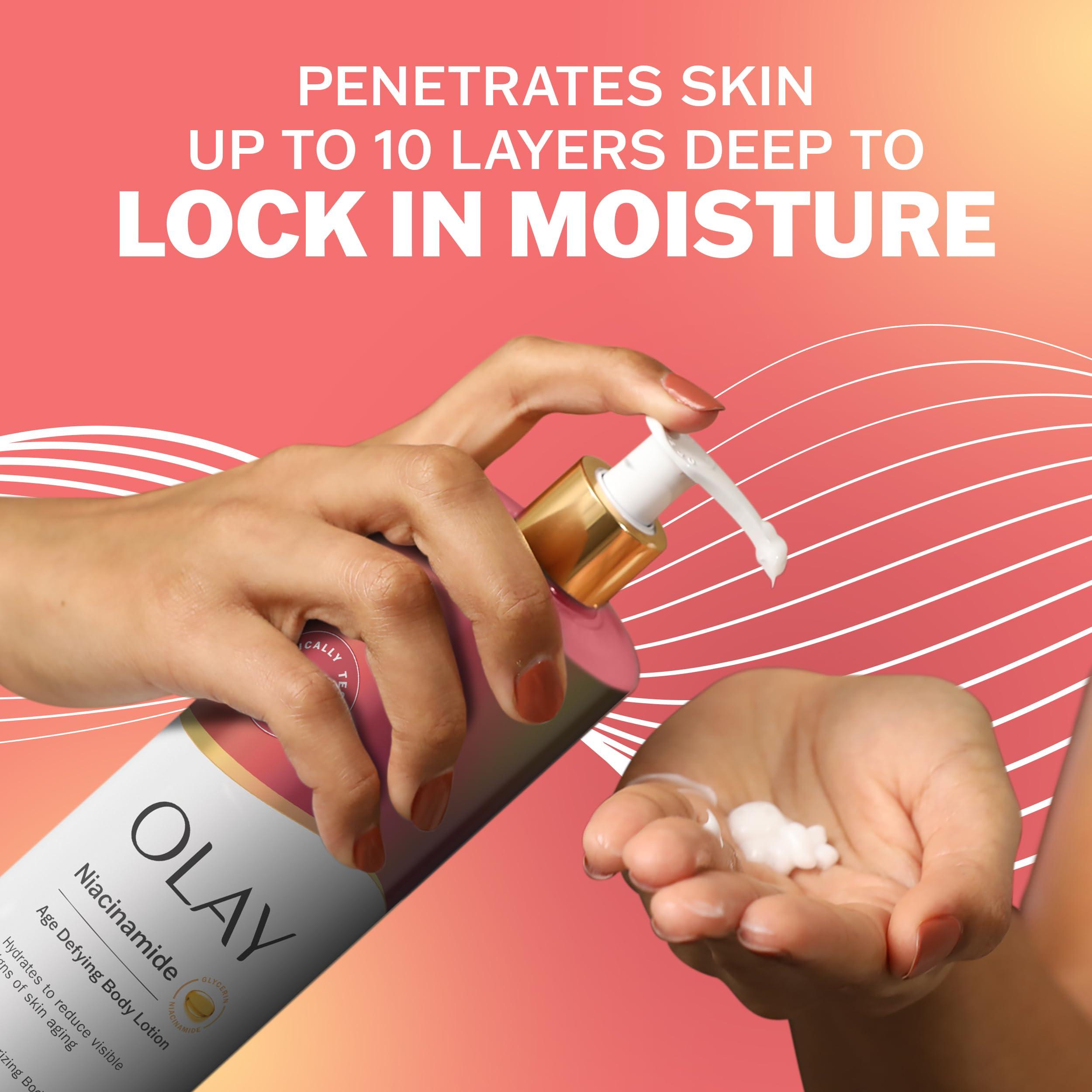 Olay Olay Body Lotion Age Defying & Hydrating for Women with Niacinamide, 24hr Moisturizing, Vitamin E & Vitamin B3 Complex, Fast Absorbing Formula, 17 fl oz