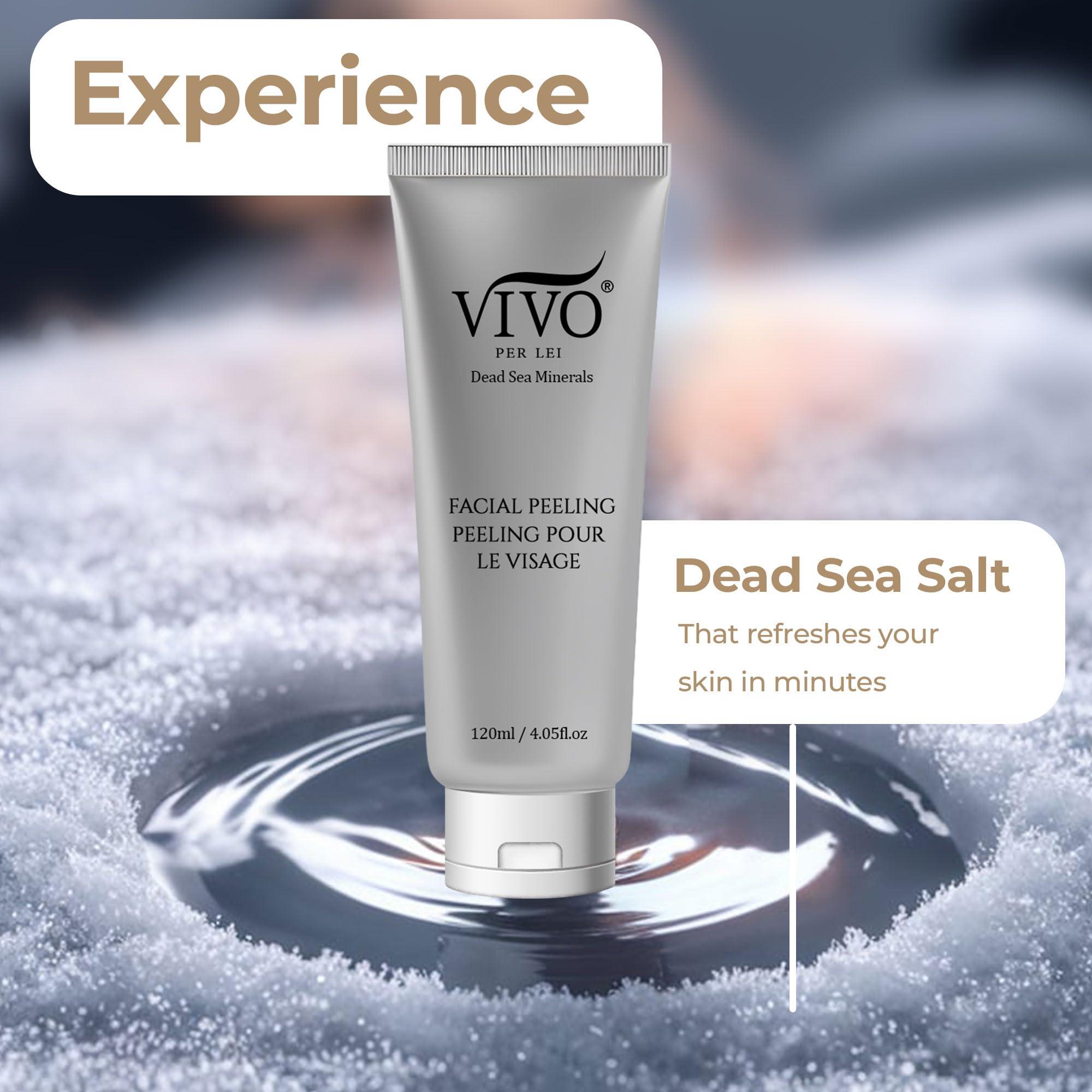 Vivo Per Lei Vivo Per Lei Facial Peeling Gel - Contains Dead Sea Minerals and Nut Shell Powder - Gentle Face Exfoliator Scrub and Blackhead Remover - Pack of 3