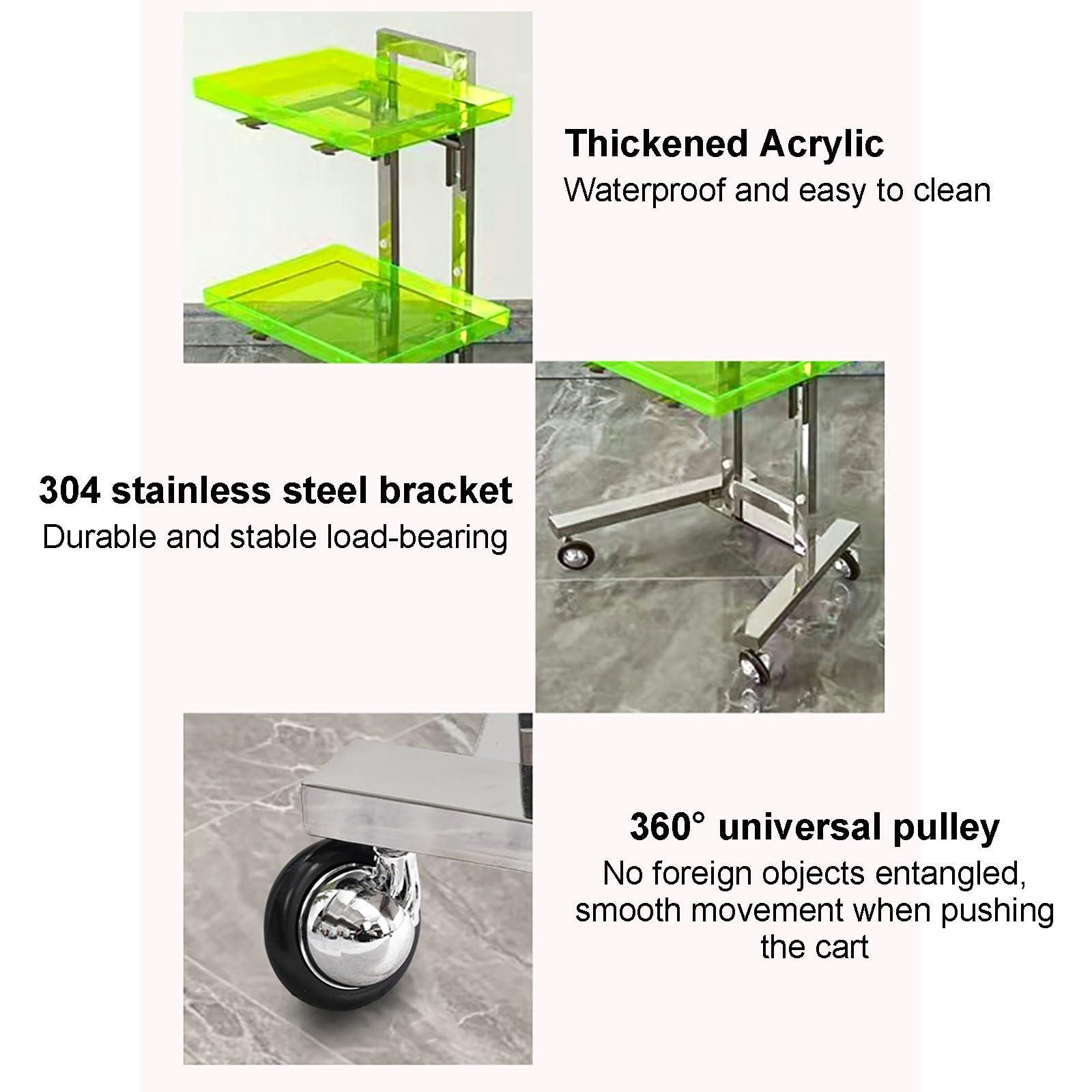 PQXQZ 2 Tiers Hairdressing Trolley Foldable Hair Salon Rolling Trolley Acrylic Tray Beauty Trolley On Wheels Save Space Hairdresser Storage Trolley(White)