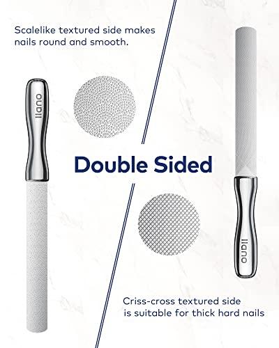 llano llano Metal Nail File, Stainless Steel Nail Files for Natural Nails with Leather Case, Medical Grade Double Sided Toenail Files for Thick Nails, Professional Fingernail Files for Women Men and Seniors