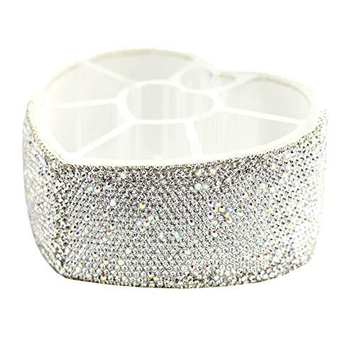 Bestbling Desktop Cosmetic Storage Box 8-hole Heart-Shaped Bling bling Rhinestone Cosmetic Tools storage Box Jewelry Storage Box (Silver)