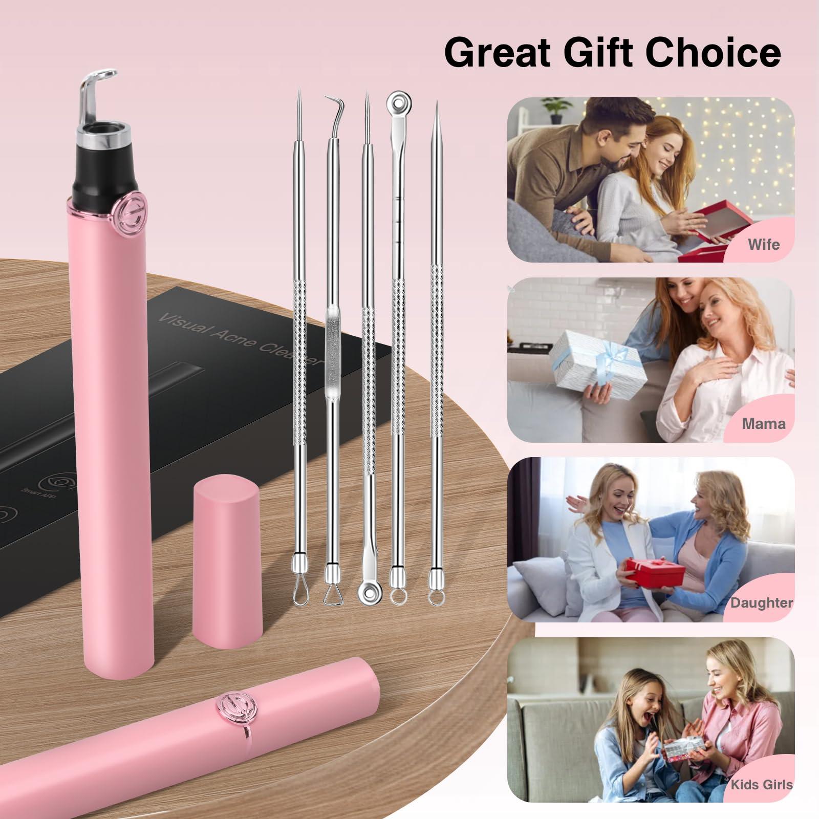 PrajnaQY Blackhead Remover Tools,Visible Pimple Popper Extractor Tool Kit with Visible Camera for Blemish, Whitehead Popping, Rechargeable Blackhead Extractor Tool for iPhone, iPad & Android (Pink)