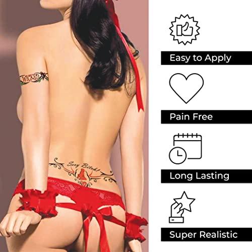 Sovereign-Gear 8 Extra Large Kinky Sexy Temporary Tattoos for Women Ladies - Adult Fun for Lower Back Legs Arms Stomach