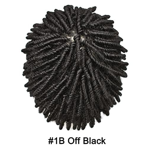 SINGA HAIR Afro Braids Toupee For Black Men Crochet Braids African American Men Hair Replacement System Dreadlock Human Hair Toupee Afro Hair Unit Locs Braided For Black Men (10\'\' Long Hair, 1B Off Black)