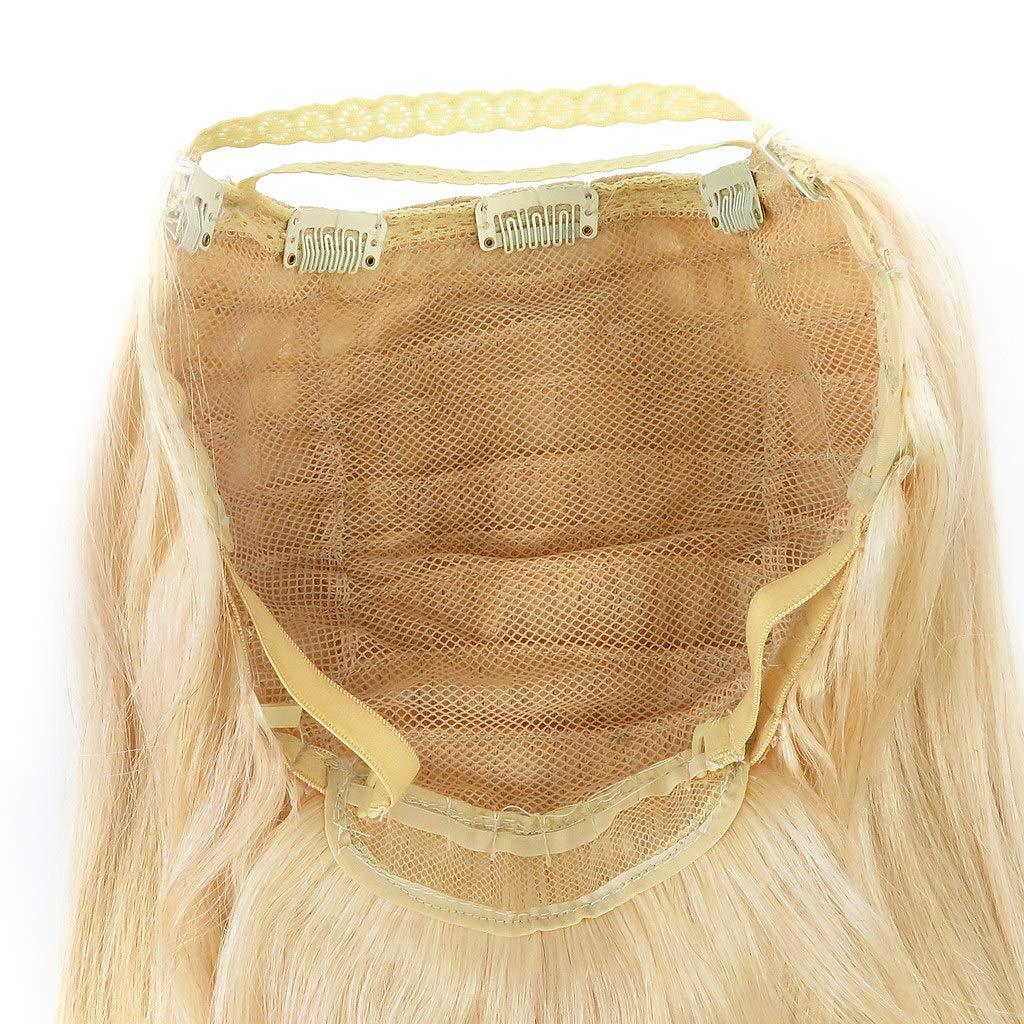 RemeeHi RemeeHi Wavy 5 Clips Hairpieces Hair Extension U Part 3/4 Half Wigs with Adjustable Straps Real Human Hair for Women 16 Inch 27/613# Flax& Blond 140g