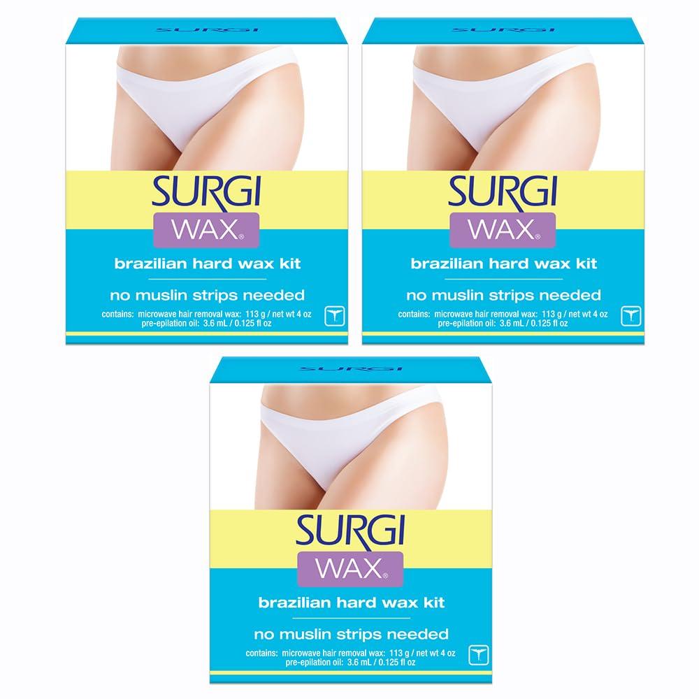 Surgiwax Surgi Wax Brazilian Hard Wax Waxing Kit for Private Parts, 4 Ounce Boxes (Pack of 3)