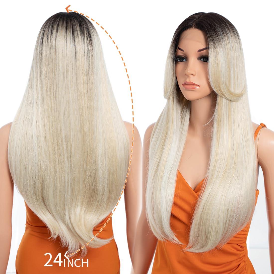 N BLE STAR Noble Star Lace Wigs with Curtain Bangs for Women 24\" Long Wavy Women Charming Synthetic Lace Front Wigs with Bangs Wig Heat Resistant Hair for Daily Party Use TTPG 6/613F/1001E#