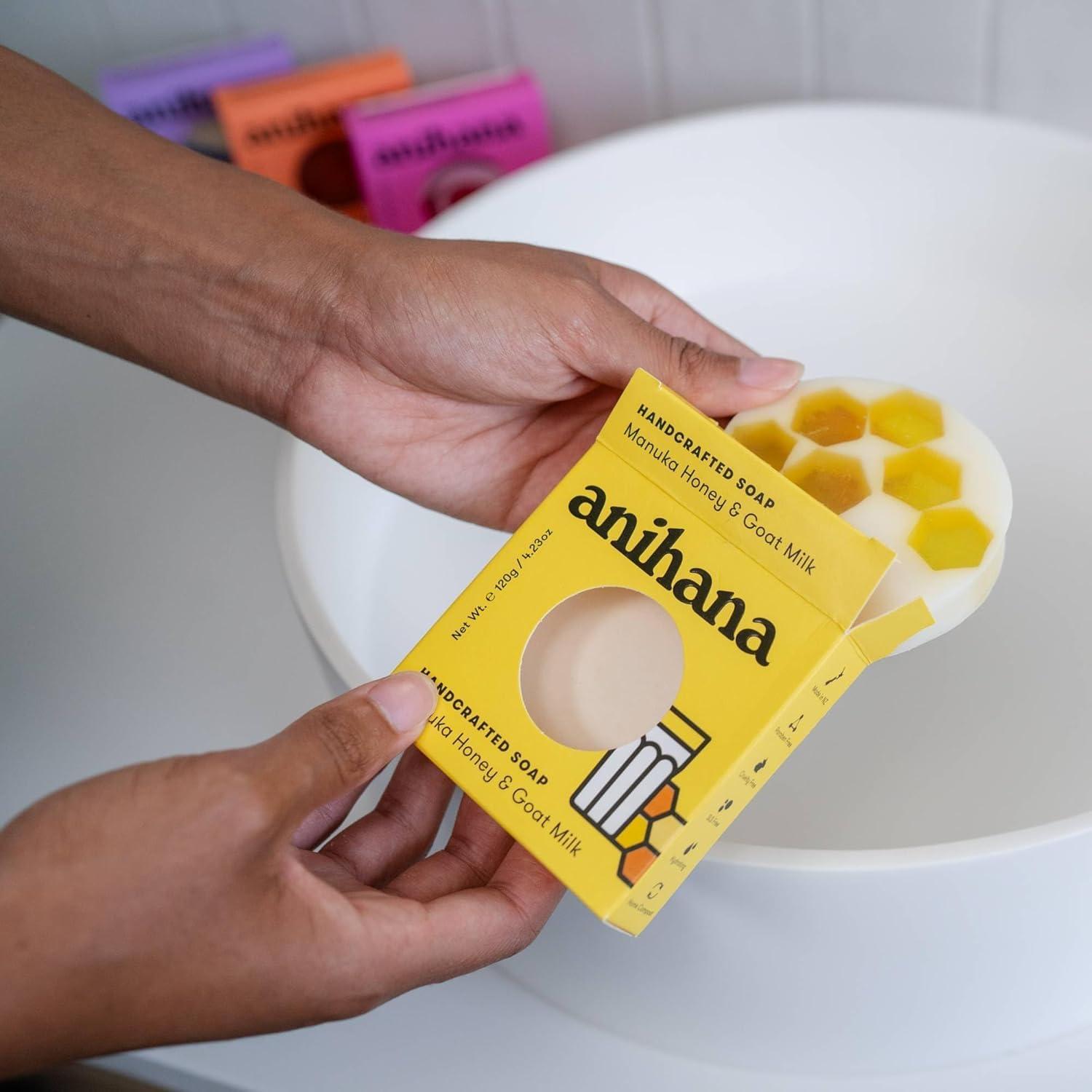 ANIHANA ANIHANA Handcrafted Natural Soap with Coconut Oil, Gentle Cleansing, Paraben Free, Refreshing Manuka Honey & Goat Milk Scent, 4.23 oz