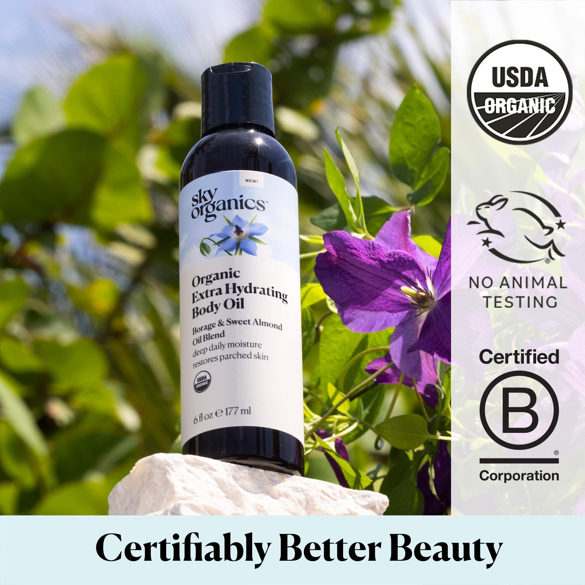 Sky Organics Sky Organics Body Oil, Extra Hydrating & Nourishing Organic Skin Care with Borage, Acai & Sweet Almond Oil, Nourishing Hydration for Softer, Smoother, Refreshing Orange & Spearmint Scent, 6 fl oz