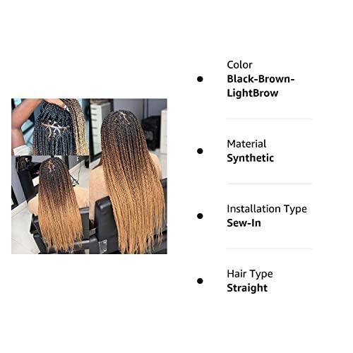 THEMIS HAIR Ombre Box Braids Crochet Hair Medium box braid Pre-Looped 22Strands Three Tones Heat Resistant Fiber Hair (24 Inch,Black-DarkBrown-Light Brown)