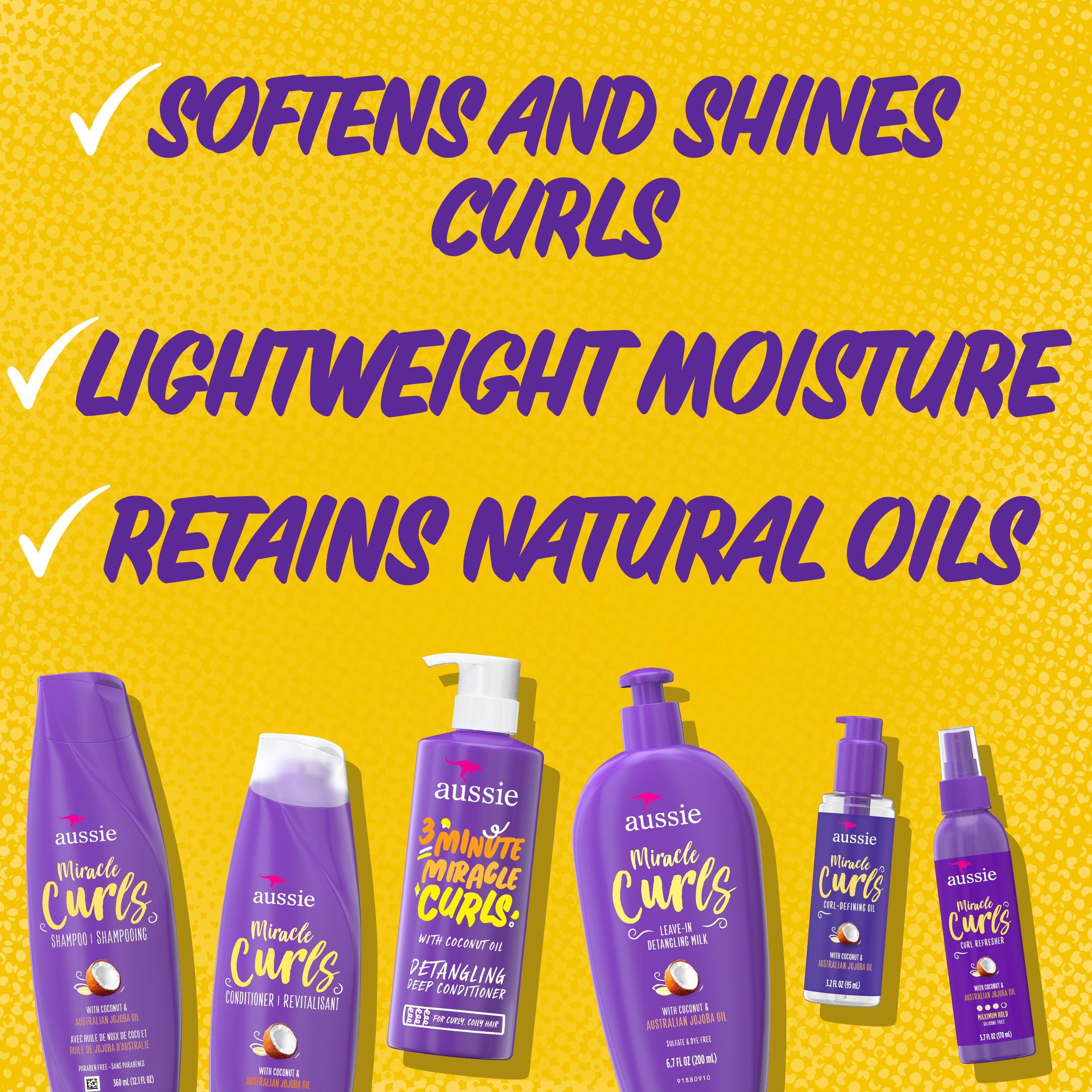 Aussie Aussie Miracle Curls Set: Shampoo, Conditioner, Deep Hydration, Spray Gel, Detangling Milk, and Oil Hair Treatment, Curl Oil, Coconut & Jojoba, Frizz Control, 6 Pieces
