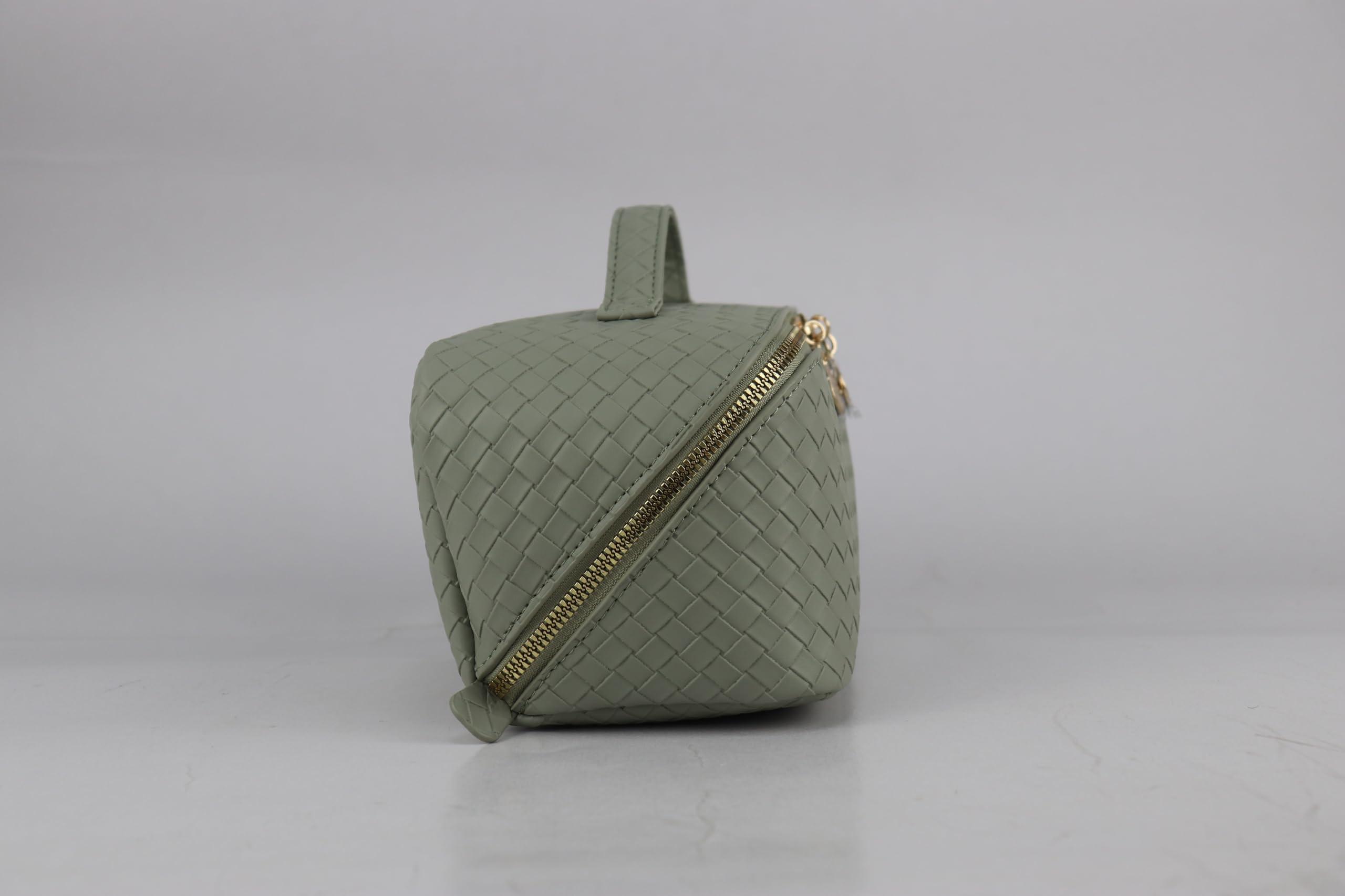 Generic Large Capacity Makeup Bag, PU Leather Makeup Bag Organizer, Toiletry Bag for Women, Travel Makeup Bag with divider, Cosmetic Bags for Women, Leather Waterproof Cosmetic Bag, Open Flat Design (Green)