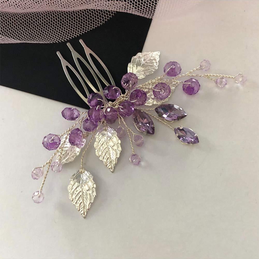 Aimimier Aimimier Bridal Purple Crystal Leaf Hair Comb Amethyst Hair Piece Wedding Hair Accessories for Women and Girls (Purple)
