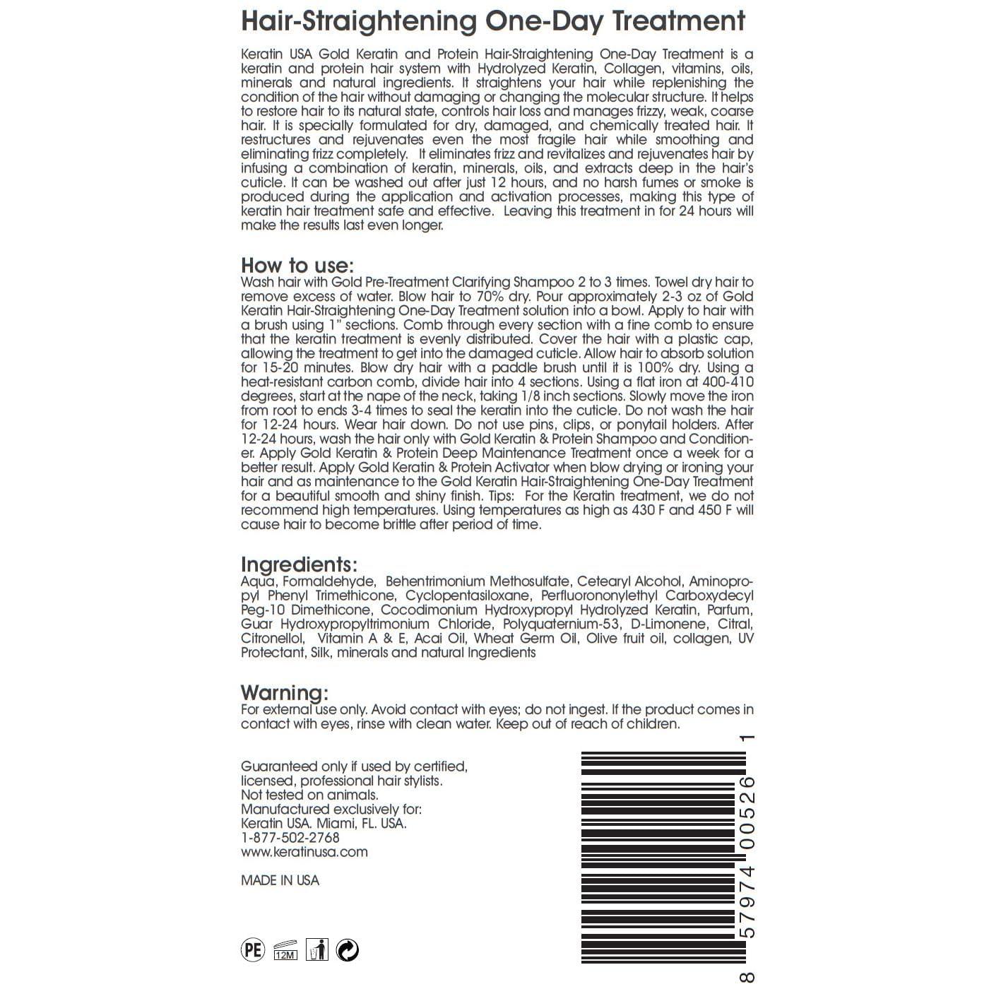 KERATIN USA HAIR STRAIGHTENING PRODUCTS Gold Keratin Hair Straightening Duo: One-Day Treatment 16oz and FREE Activator 8oz