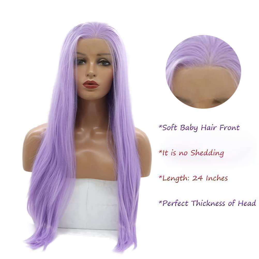 Kalisa Kalisa Long Silky Straight Purple Wig Synthetic Lavender Purple Lace Frontal Wig Hair-Replacement Wigs Heat Resistant Fiber Glueless Wig for Women