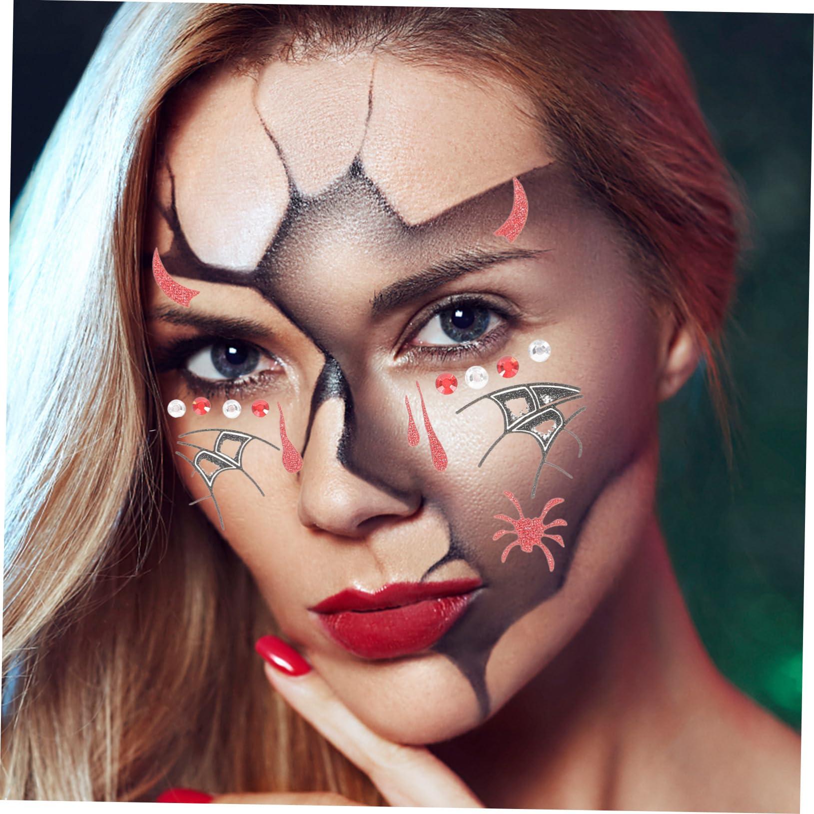 MERRYHAPY MERRYHAPY 2 Sheets Halloween Temporary Tattoo Stickers Makeup Face Tattoos Skin-Friendly Rhinestone Design for Party Favors