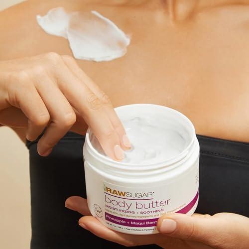 RAW SUGAR Raw Sugar Travel + Home Set Pineapple + Maqui Berry + Coconut Body Wash, Body Scrub & Body Butter, Body Skin Care Bundle, Clean Ingredients, Formulated without Sulates and Parabens