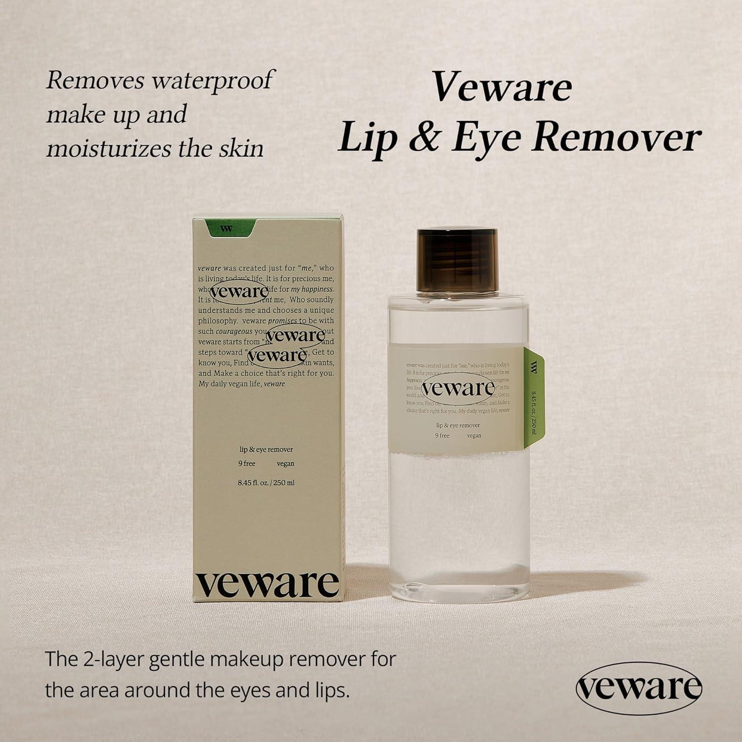 Veware Veware Vegan Lip & Eye Remover 250ml 8.45 fl.oz. 100% Vegan Formula for Waterproof makeup (Lip and Eye makeup remover 250ml 8.45 fl.oz.), Make up remover