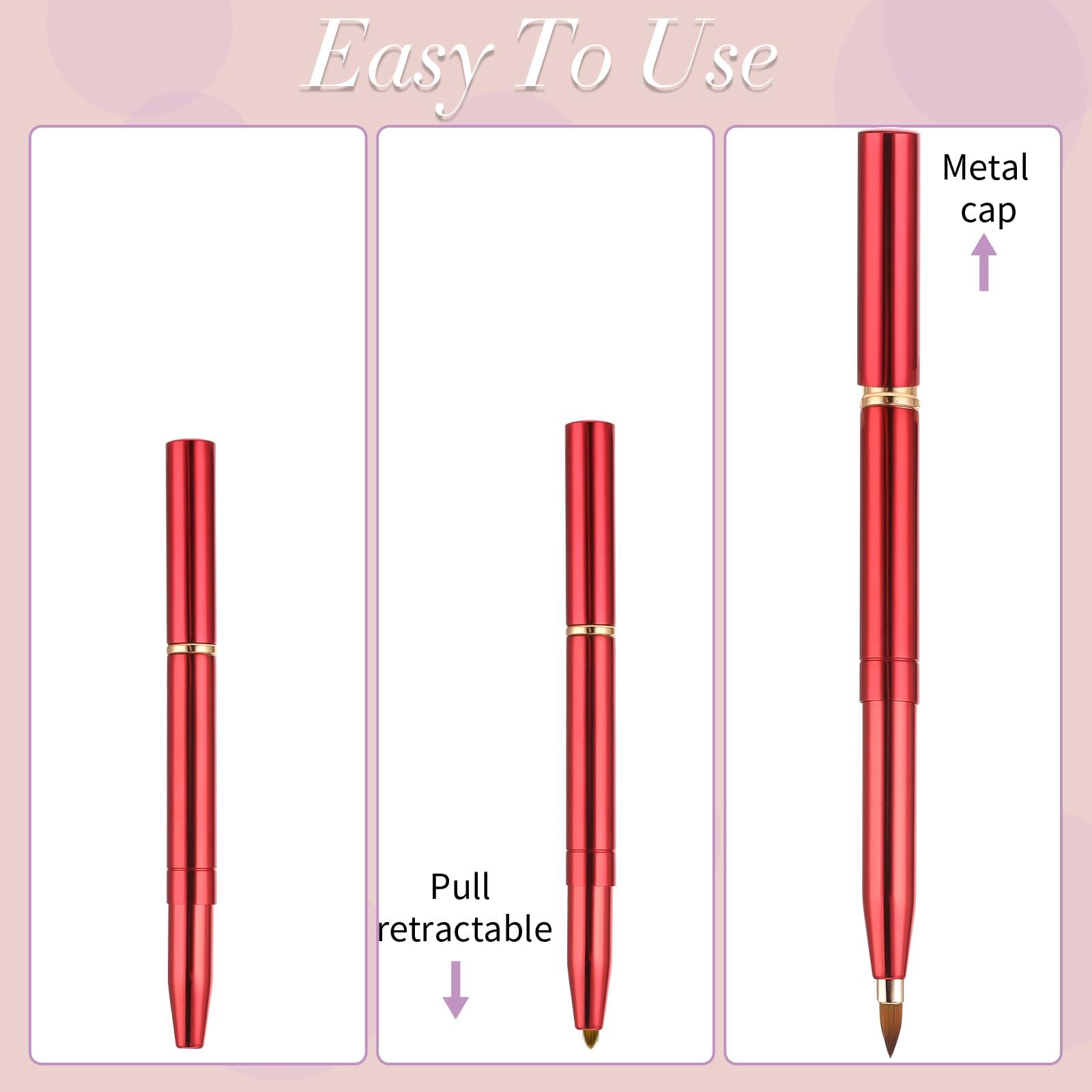 Sliverdew 2 Pack Retractable Lip Brush for Lipstick with Cap, Double-Ended Lip Makeup Brushes Retractable Lip Gloss Lipstick Brush Applicator Travel Black Red
