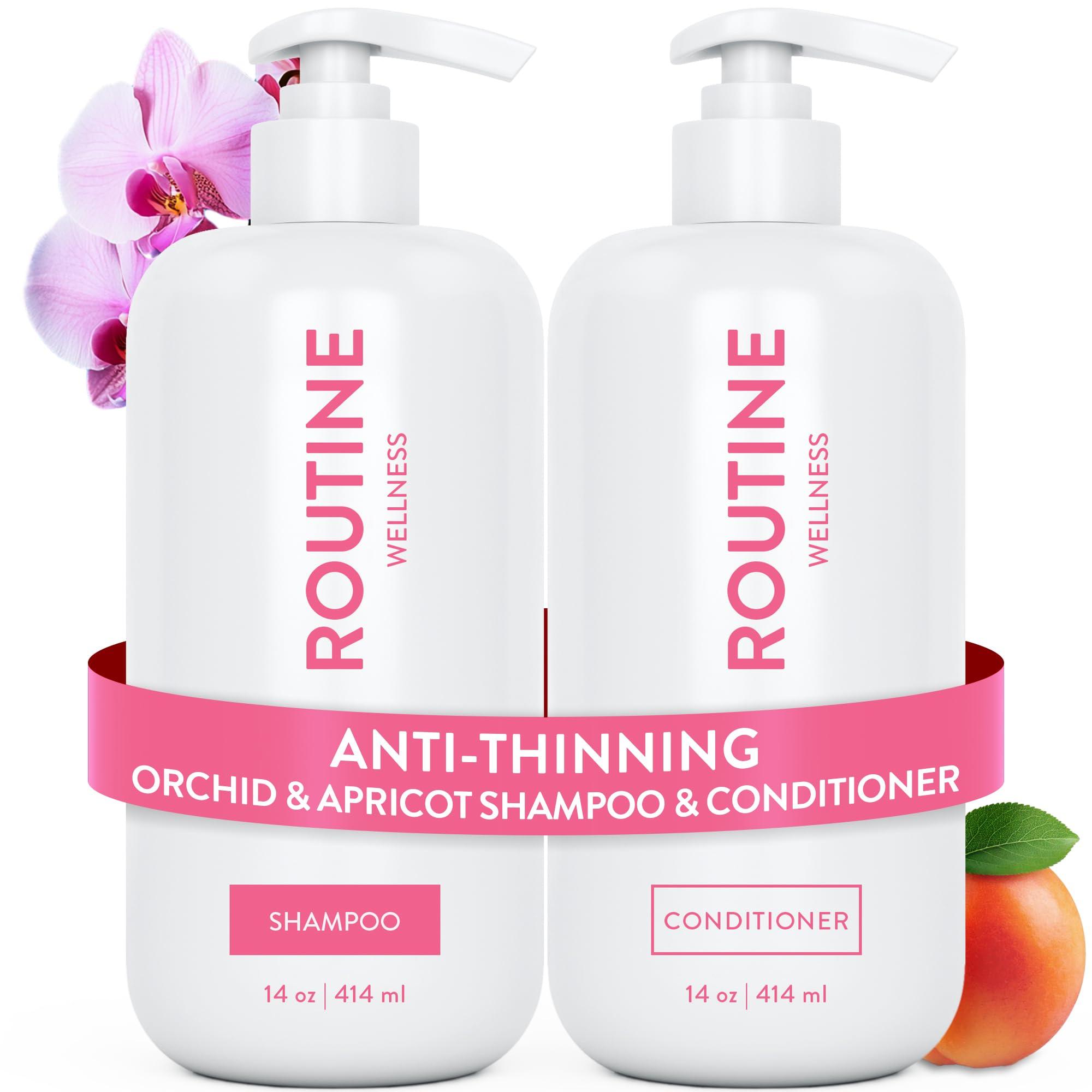 Routine Wellness Routine Wellness Anti-Thinning Shampoo and Conditioner Set for Thinning Hair - Biotin DHT Blocker Women & Men - Color Safe Shampoo for Hair Loss & Healthier Growth - Orchid & Apricot 14oz (Pack of 2)