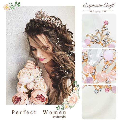 BAROGIRL Barogirl Gold Wedding Crown and Tiara Bridal Butterfly Queen Princess Crystal Headband for Women and Girls (Pink)