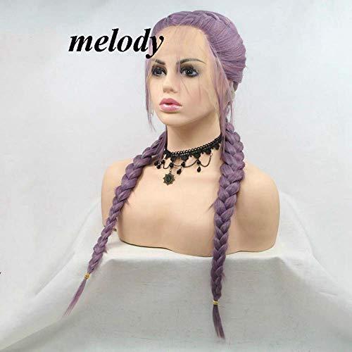 melody wig Melody Long Mixed Purple Braid Lace Wig Synthetic Double Braid Wig Lace Front Purple Wig Ponytail Wig Heat Resistant Fiber Long Braid Wig Cosplay Wigs With Baby Hair Middle Part